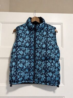 Polo Jeans Co Ralph Lauren Vest MEDIUM Navy Blue Floral Down Puffer Fleece